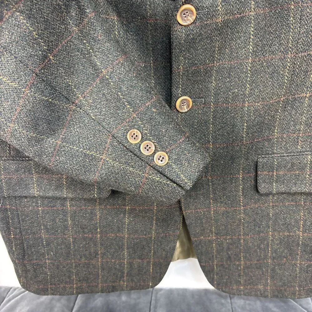 Palm Beach Plaid Tweed Blazer Mens 46 Brown 100% Wool Sport Coat‎ Vintage